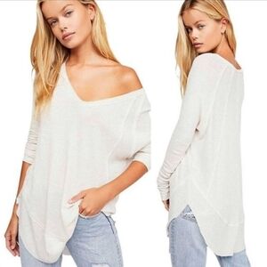 Free People We The Free Women's XS White Catalina Thermal Top Waffle Knit Soft